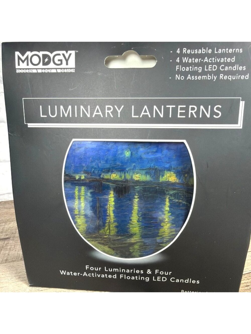 Luminary Lanterns Starry Night Van Gogh Reusable Set of 4 Flameless LED Candles - Picture 5 of 11